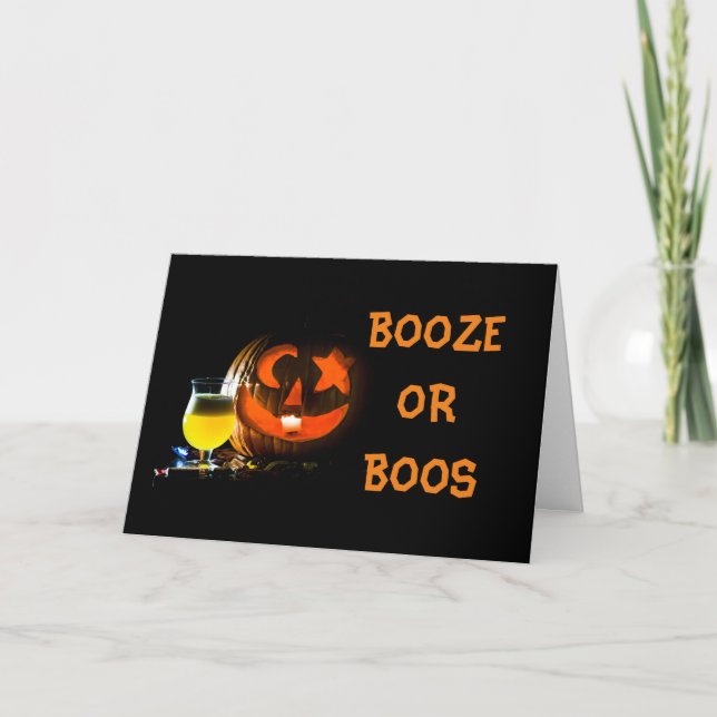CARTES POUR FÊTES ANNUELLES **BOOZE OU BOOS** PREMIER POUR NOUS À HALLOWEEN? (Devant)