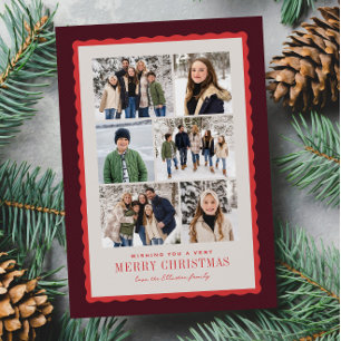 Cartes Pour Fêtes Annuelles Bord ondulé rouge foncé tendance six photo Noël