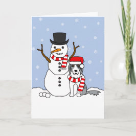 Cartes Pour Fêtes Annuelles Border collie et bonhomme de neige