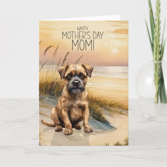 Cartes Pour Fêtes Annuelles Border Terrier Dog Sunset Beach Mother's Day (Devant)