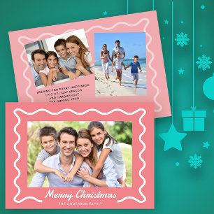 Cartes Pour Fêtes Annuelles Bordure agitée Joyeux Noël 3 Photos Rose