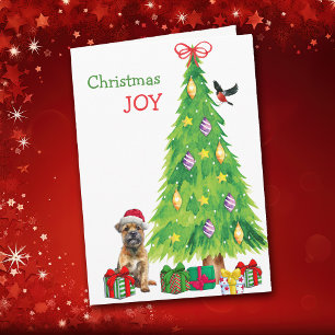Cartes Pour Fêtes Annuelles Bordure Chien de Terrier, Oiseau et Arbre de Noël