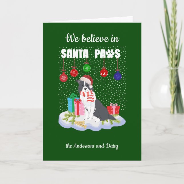 Cartes Pour Fêtes Annuelles Bordure Collie Croyez Père Noël Paws Noël (Devant)
