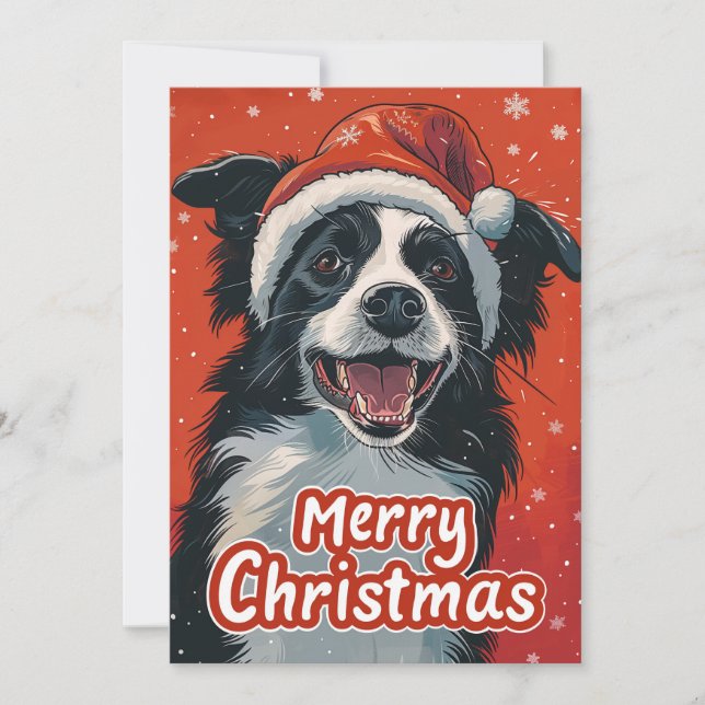 Cartes Pour Fêtes Annuelles Bordure Collie Joyeux Noël (Devant)