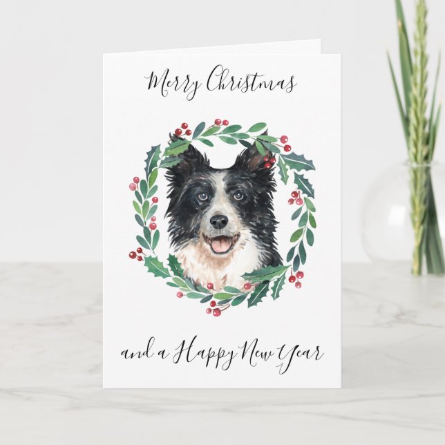 Cartes Pour Fêtes Annuelles Bordure Collie Joyeux Noël Chien tendance (Devant)