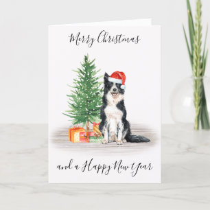 Cartes Pour Fêtes Annuelles Bordure Collie Joyeux Noël Père Noël Chien