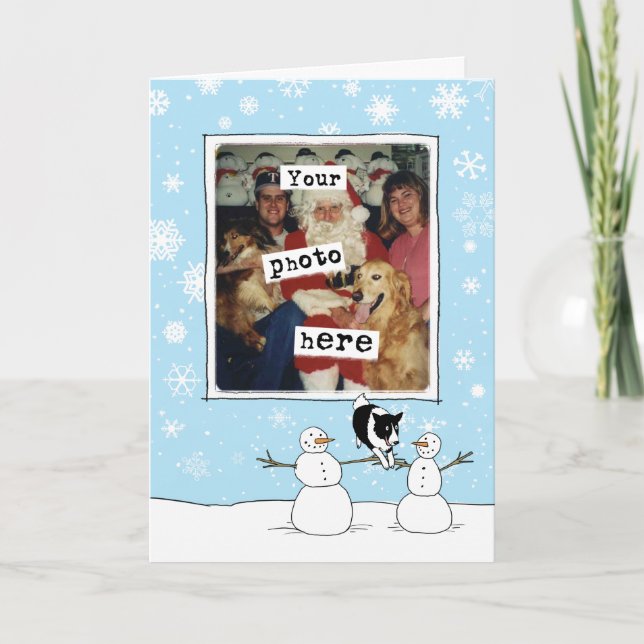 Cartes Pour Fêtes Annuelles Bordure Collie Noël | Votre photo | Chien mignon (Devant)