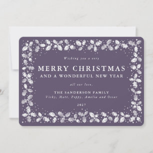 Cartes Pour Fêtes Annuelles Bordure de feuilles de houx imprimées violettes à 