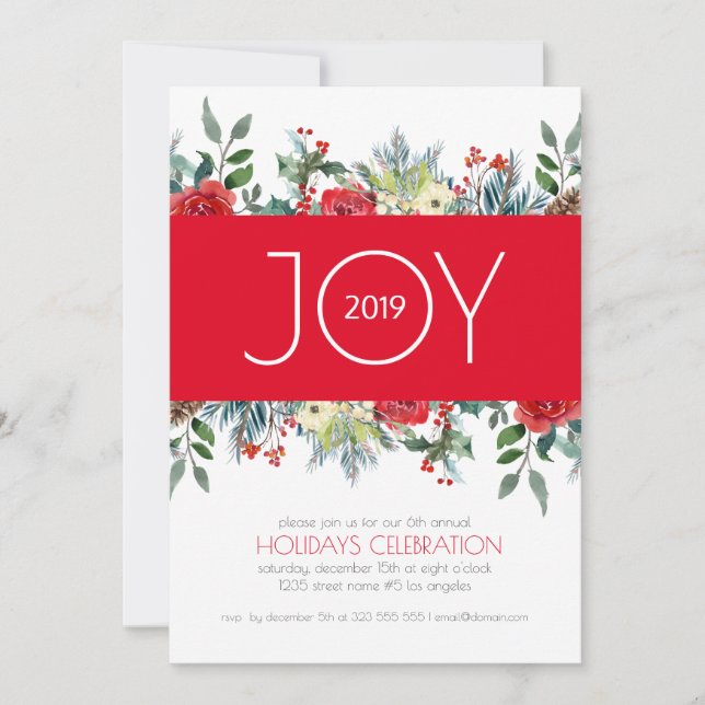 Cartes Pour Fêtes Annuelles bordure de fleurs aquarelle de Noël (Devant)