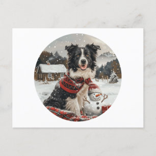 Cartes Pour Fêtes Annuelles Bordure de Noël Collie Chien Snowman