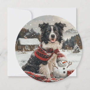 Cartes Pour Fêtes Annuelles Bordure de Noël Collie Chien Snowman