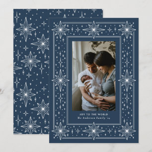 Cartes Pour Fêtes Annuelles Bordure d'étoile géométrique bleu marine Noël Phot