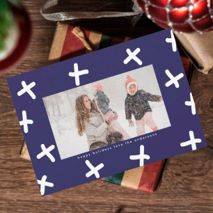 Cartes Pour Fêtes Annuelles Bordure moderne Bleu blanc Noël Photo Baisers