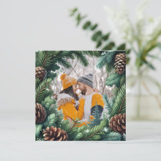 Cartes Pour Fêtes Annuelles Bordure photo à feuillage persistant avec pinecone