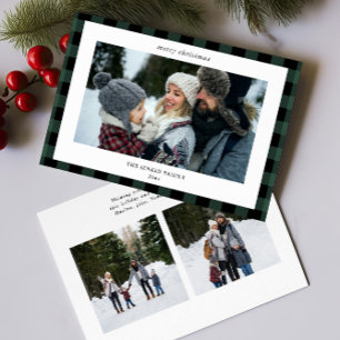 Cartes Pour Fêtes Annuelles Bordure simple verte noire 3 Photo Noël