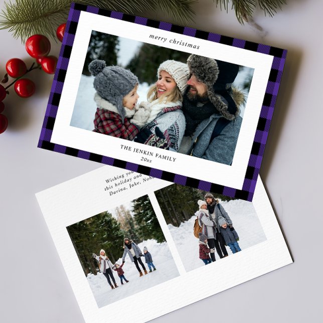 Cartes Pour Fêtes Annuelles Bordure simple violet noire 3 Photo Noël (Créateur téléchargé)