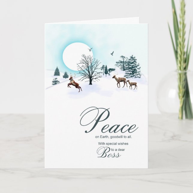 Cartes Pour Fêtes Annuelles Boss, scène de Noël avec rennes (Devant)