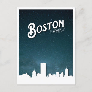 Cartes Pour Fêtes Annuelles Boston by Night Skyline - Boston, Massachusetts, U