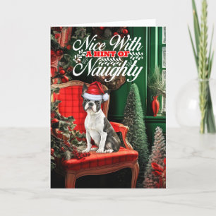 Cartes Pour Fêtes Annuelles Boston Terrier Chien de Noël Naughty ou Nice
