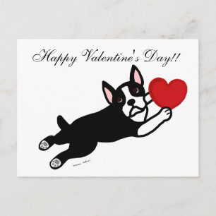 Cartes Pour Fêtes Annuelles Boston Terrier et bande dessinée rouge de coeur