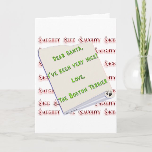 Cartes Pour Fêtes Annuelles Boston Terrier Naughty ou Nice (Devant)