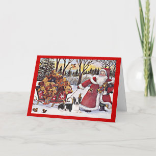 Cartes Pour Fêtes Annuelles Boston Terrier Noël Père Noël et Bears Salutation 