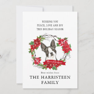 Cartes Pour Fêtes Annuelles Boston Terrier Noël Poinsettia Wreath