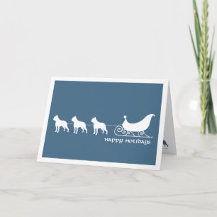 Cartes Pour Fêtes Annuelles Boston Terriers tirant Père Noël Sleigh