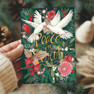 Cartes Pour Fêtes Annuelles Botanical Elegant Green   Dove Birds Floral