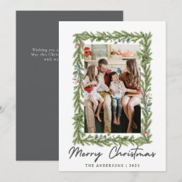 Cartes Pour Fêtes Annuelles Botanical Frame Christmas | Elegant Family 1 Photo
