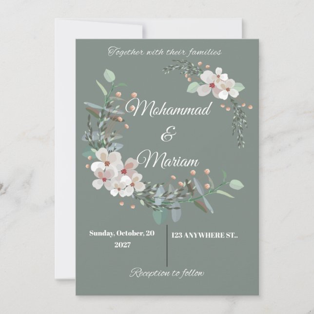 Cartes Pour Fêtes Annuelles Botanical Minimal Wedding Invite | Green Floral |  (Devant)