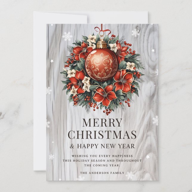 Cartes Pour Fêtes Annuelles Botanical Wood Snowflake Ornament Holiday Card (Devant)