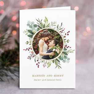 Cartes Pour Fêtes Annuelles Botanique de Noël Gold Marié et Joyeux Photo