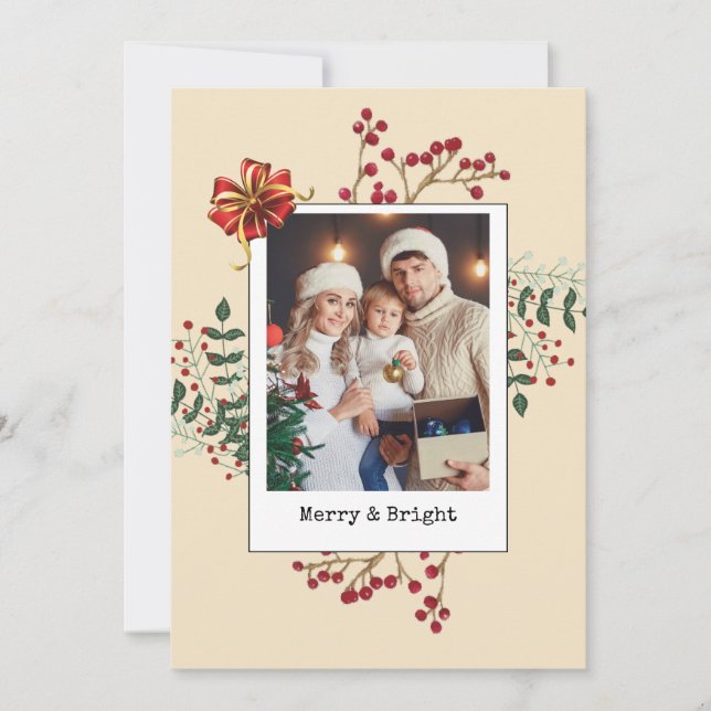 Cartes Pour Fêtes Annuelles Botanique d'hiver Noël Photo Beige (Devant)