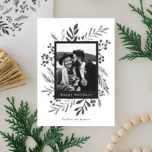 Cartes Pour Fêtes Annuelles Botanique d'hiver Photo de Noël noir et blanc