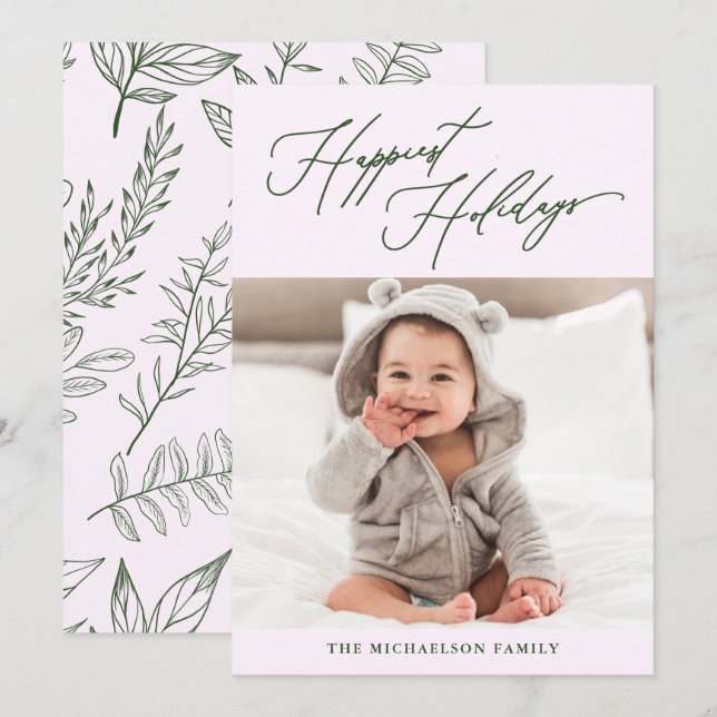 Cartes Pour Fêtes Annuelles Botanique d'hiver violet plus heureux vacances Pho (Devant / Derrière)
