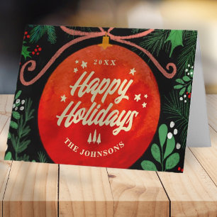 Cartes Pour Fêtes Annuelles Botanique moderne rouge boule de Noël