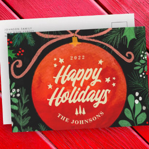 Cartes Pour Fêtes Annuelles Botanique moderne rouge boule de Noël