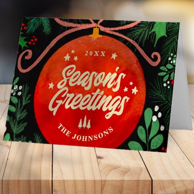 Cartes Pour Fêtes Annuelles Botanique moderne rouge boule de Noël (Créateur téléchargé)