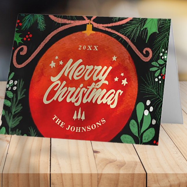 Cartes Pour Fêtes Annuelles Botanique moderne rouge boule de Noël (Créateur téléchargé)