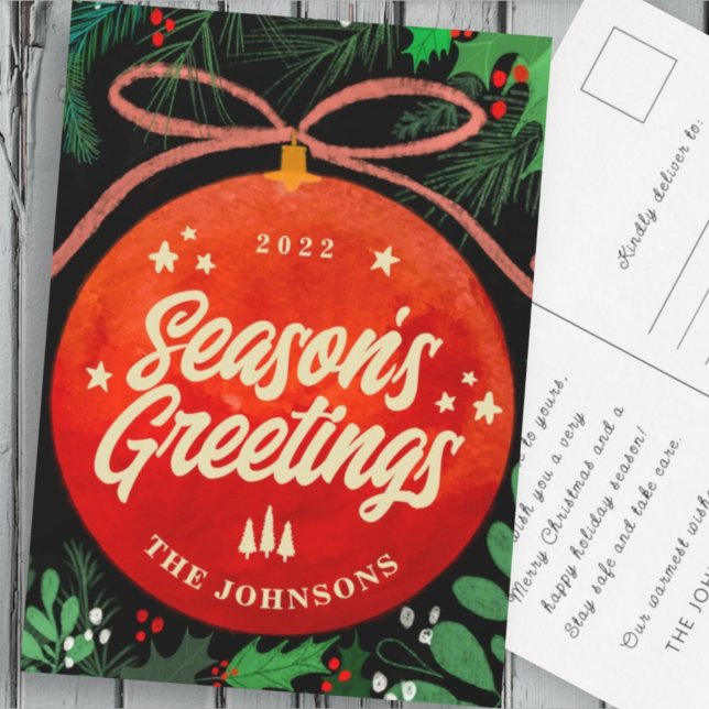 Cartes Pour Fêtes Annuelles Botanique moderne rouge boule de Noël (Créateur téléchargé)