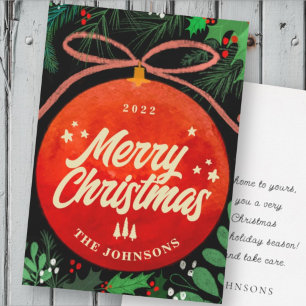 Cartes Pour Fêtes Annuelles Botanique moderne rouge boule de Noël