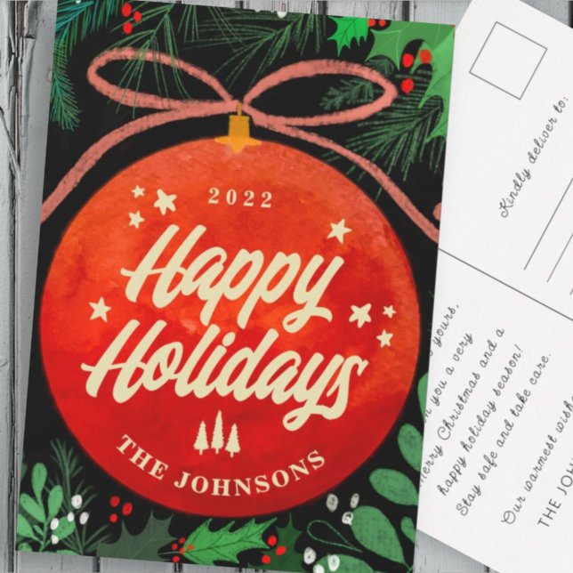 Cartes Pour Fêtes Annuelles Botanique moderne rouge boule de Noël (Créateur téléchargé)