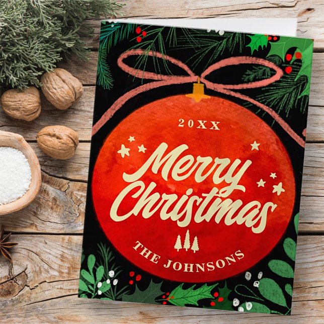 Cartes Pour Fêtes Annuelles Botanique moderne rouge boule de Noël (Créateur téléchargé)