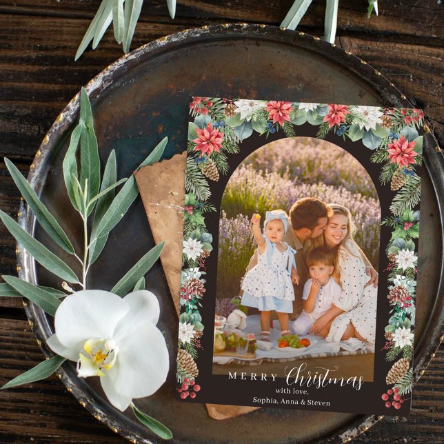 Cartes Pour Fêtes Annuelles Botanique & Rustique 1 Photo Arc Floral Noël (Créateur téléchargé)