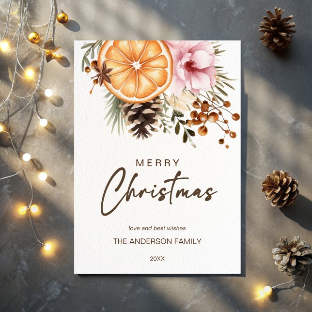 Cartes Pour Fêtes Annuelles Botanique rustique d'agrumes d'hiver de Noël (Rustic Christmas winter greenery dry citrus botanical Holiday Card Merry Christmas greeting cards)