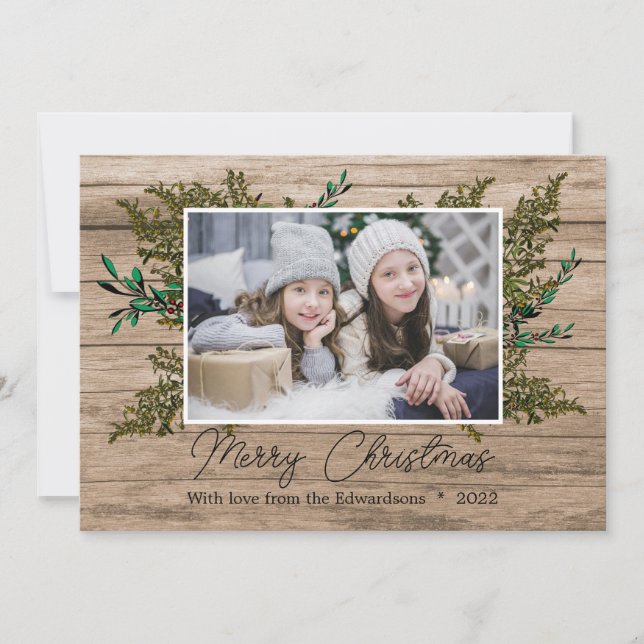 Cartes Pour Fêtes Annuelles Botanique rustique Joyeux Noël photo (Devant)
