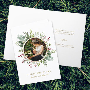 Cartes Pour Fêtes Annuelles Botanique Verdure Or Joyeux Noël Photo