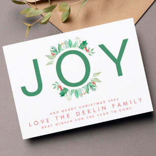 Cartes Pour Fêtes Annuelles Botaniques de Noël modernes Green JOY Wreath Photo
