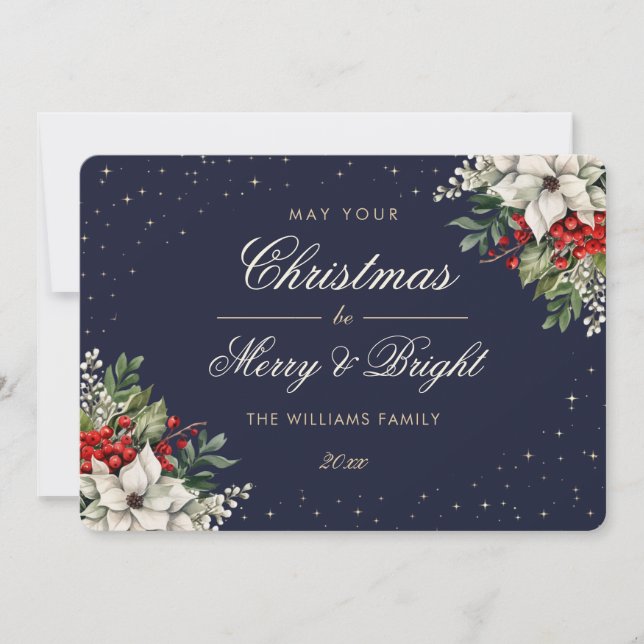 Cartes Pour Fêtes Annuelles Botaniques d'hiver à l'aquarelle Noël Bleu (Devant)